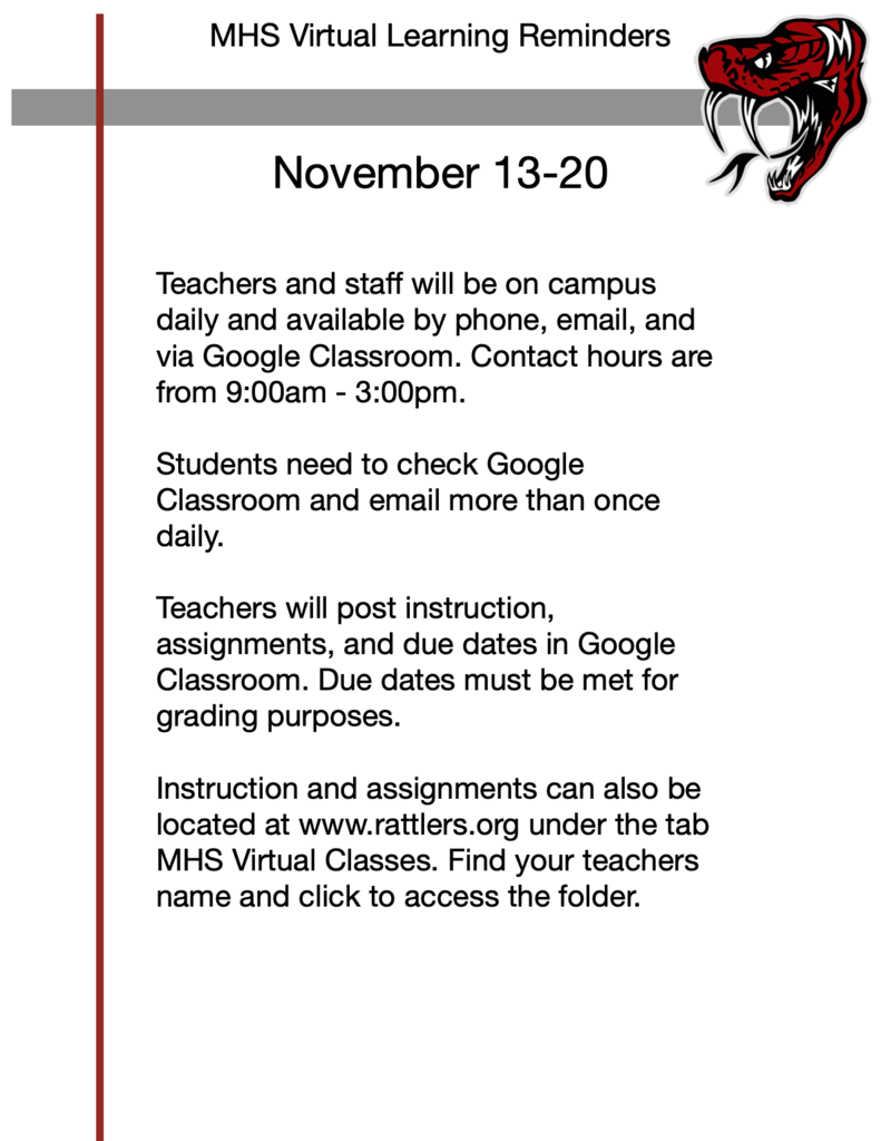 MHS Virtual Learning Reminders